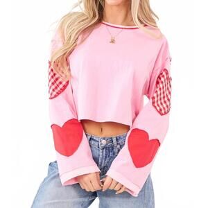 NEW DAY + MOON valentine heart patchwork knit top in pink